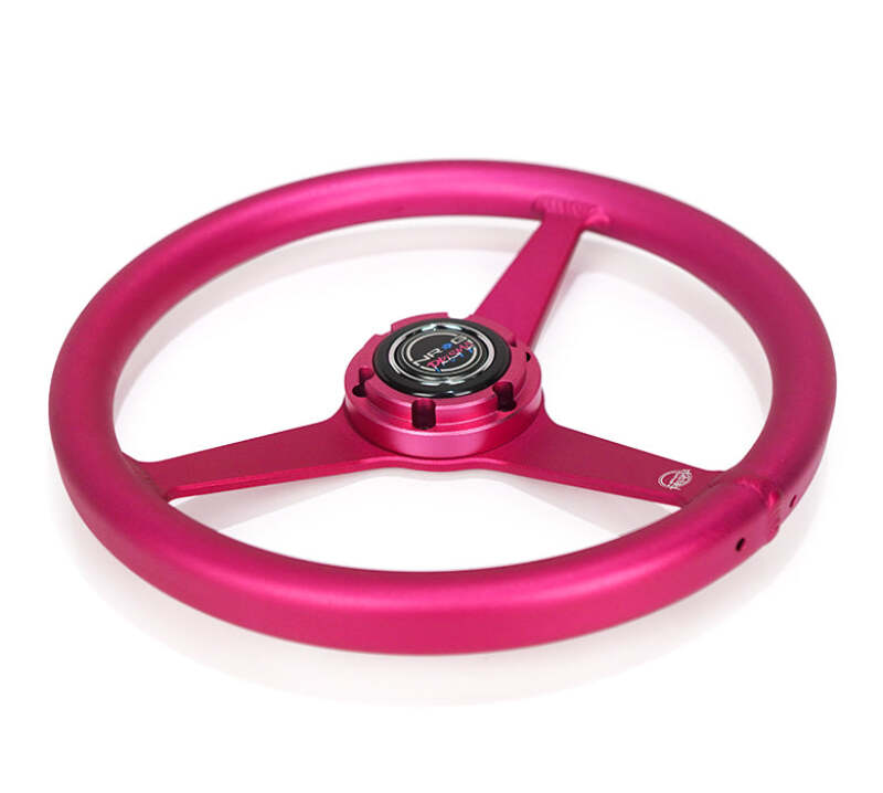NRG Aluminum Steering Wheel 330mm - Heritage Solid Spoke - Ergonomic Grip - Anadized Pink