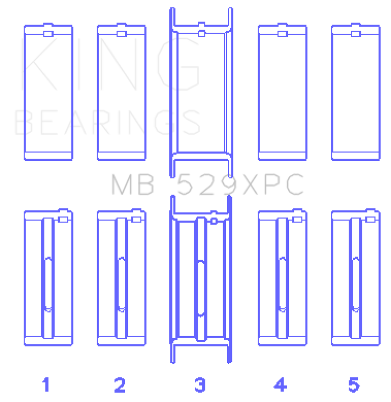 King Ford 260CI/289CI/302 5.0L Windsor Coated Crankshaft Main Bearing Set of 5 (Size STDX)