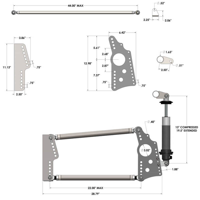 QA1 Heavy Duty Pro Rear Drag 4-Link System - Single Adjustable - 150lb Springs