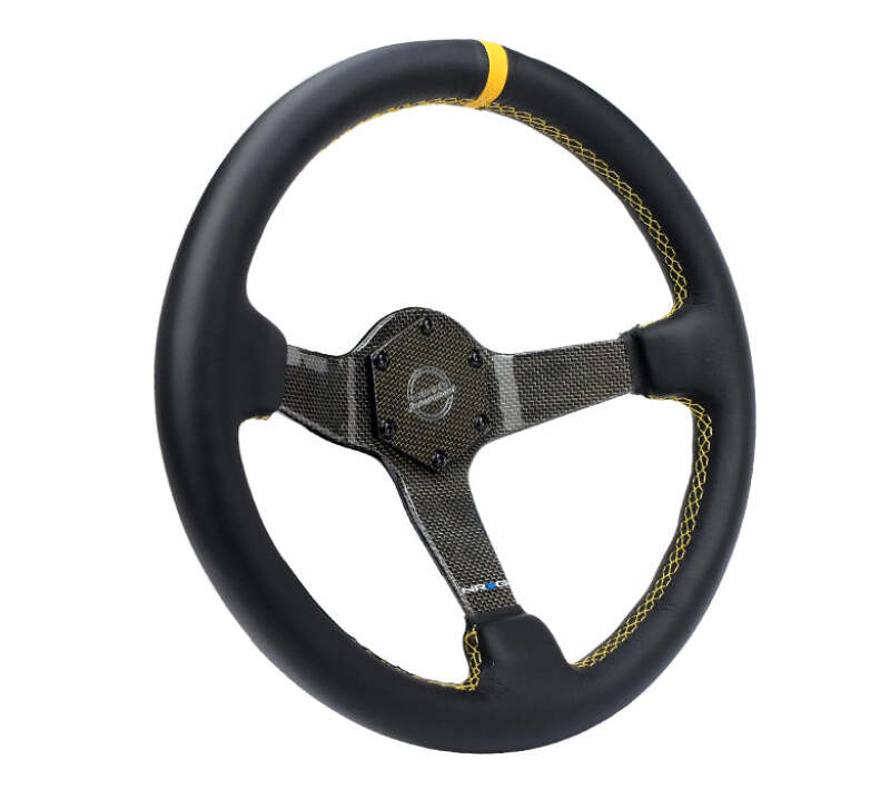 NRG Carbon Fiber Steering Wheel (350mm) Leather Trim w/Gold Stitching/Center Mark