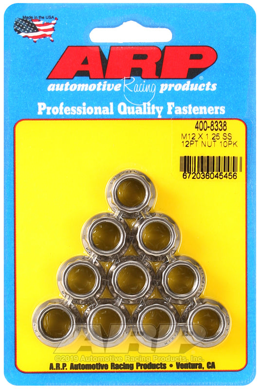 ARP M12 X 1.25 (.750 collar) SS 12pt nut kit