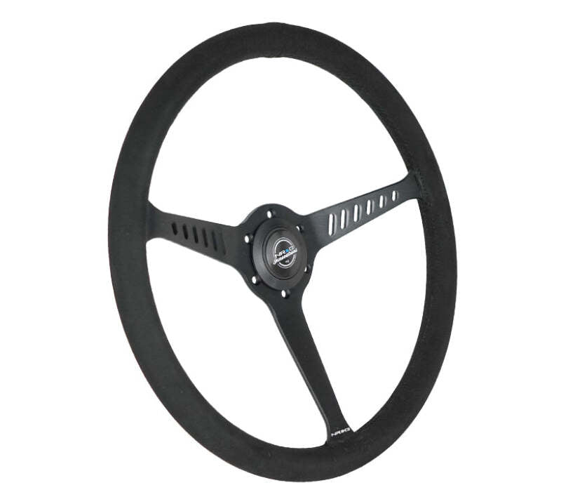 NRG Reinforced Stealth Wheel (380mm) 3 Spoke Center - 1in Deep Dish - Vegan Suede Red Stitch
