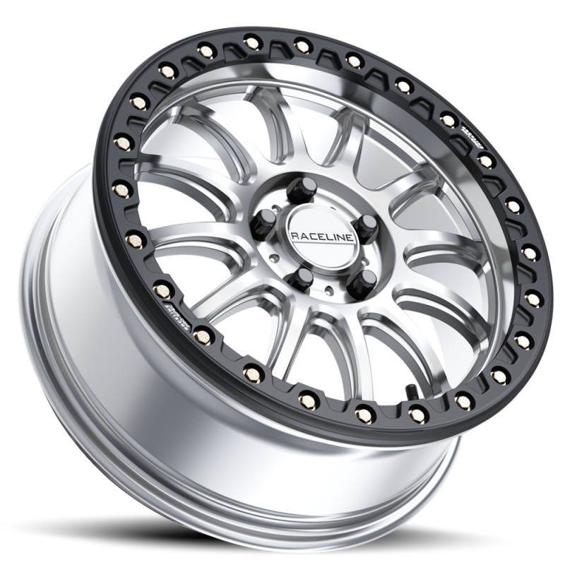Raceline A14SB Alpha 15x7in / BP / 25mm Offset / 68mm Bore - Hyper Silver w/Black Ring
