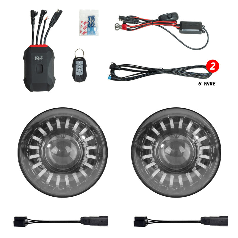XK Glow 07-18 Jeep Wrangler JK 7in Headlight XKmax RGBW LED 2pc XKchrome Bluetooth App Cntl Kit