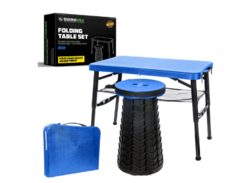 Rhino USA Portable Camping Table And Stool (Blue)