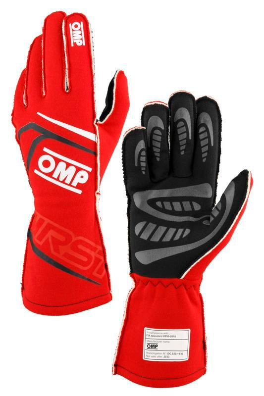 OMP FIRST GLOVES FIA 8856-2018 MY2025 BLACK / FUCHSIA SZ S