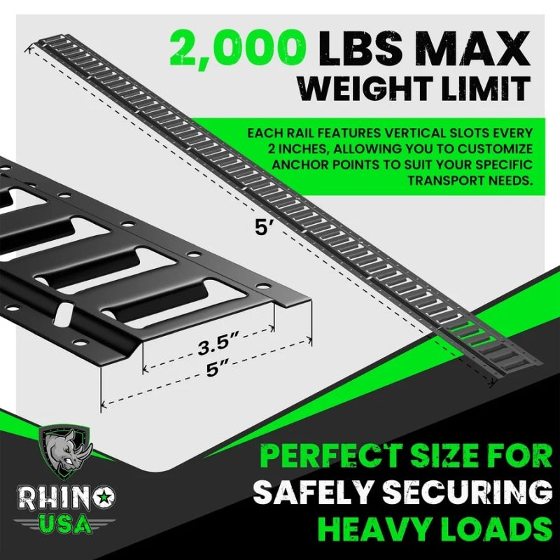 Rhino USA 5Ft E-Track Tie-Down Rails, Silver (4 Pack)