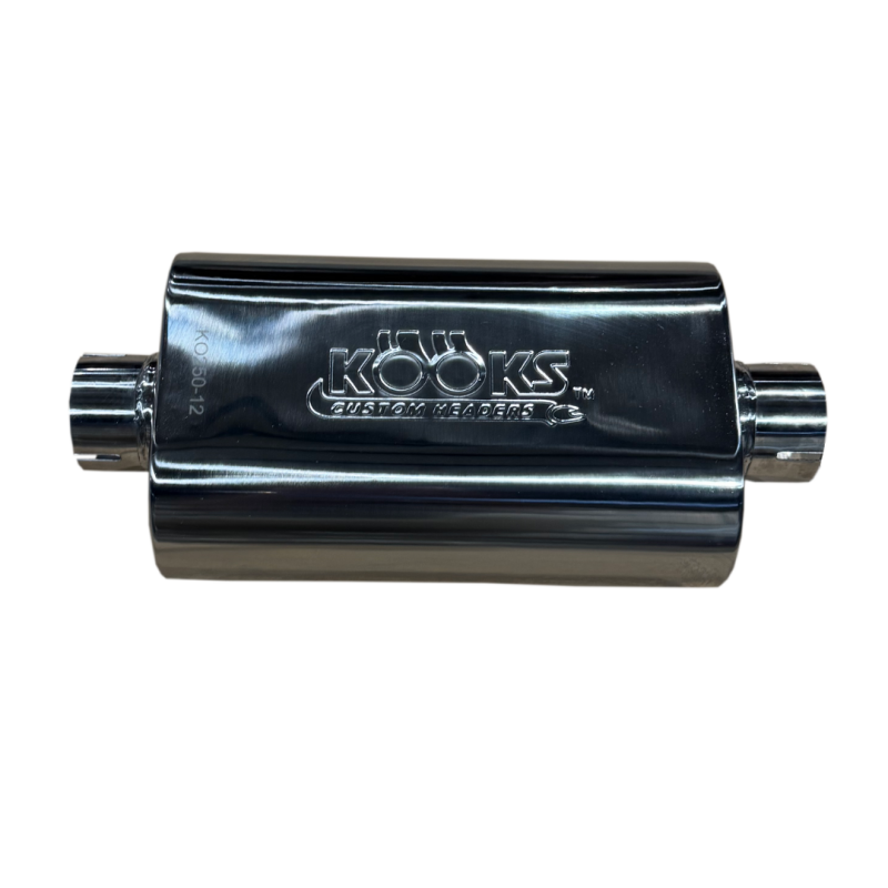 Kooks 2.5in Oval Clamp In Muffler 12in Long Body Polished Stainless Steel