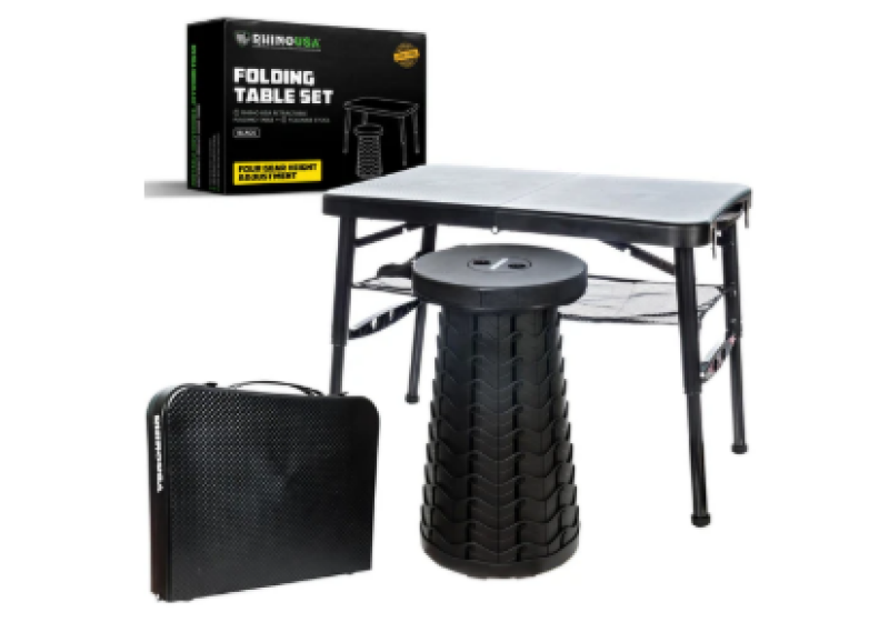 Rhino USA Portable Camping Table And Stool (Black)