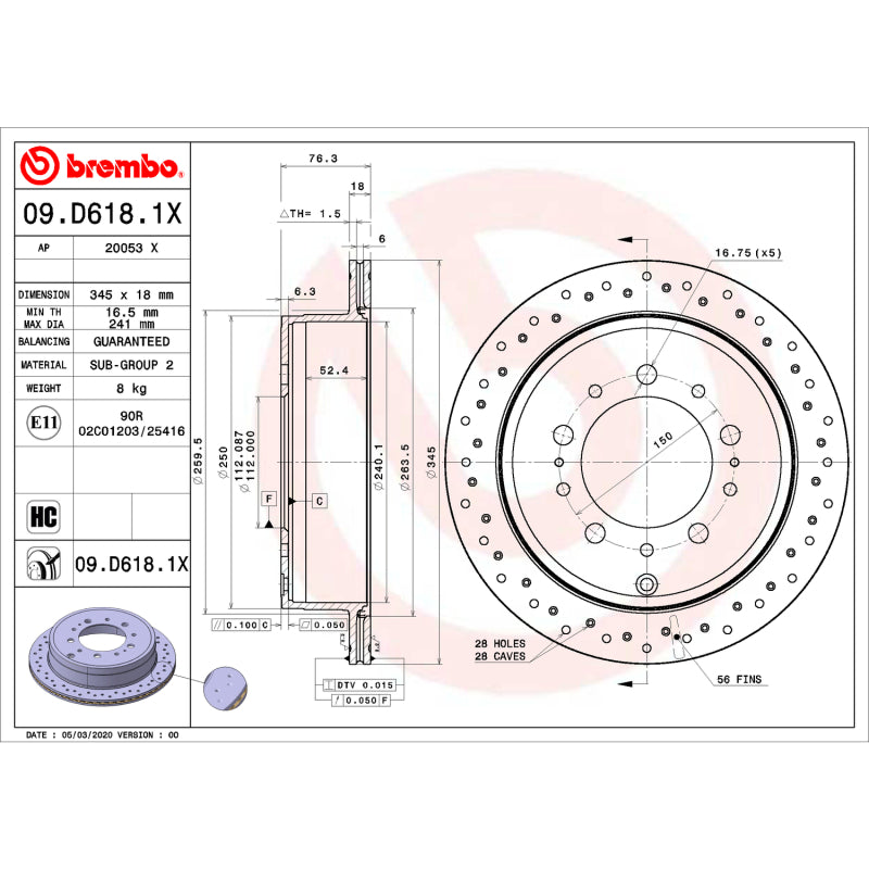 Brembo 14-20 Infiniti QX60/15-22 Nissan Murano/13-20 Nissan Pathfinder Front UV Coated Rotor