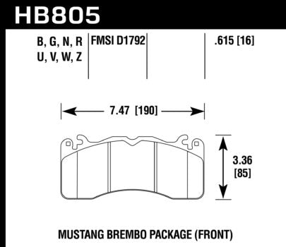 HAWK HB805N.615 Brake Padss HP Plus Front FORD Mustang GT 2016-2019 (Brembo Package) Photo-1 