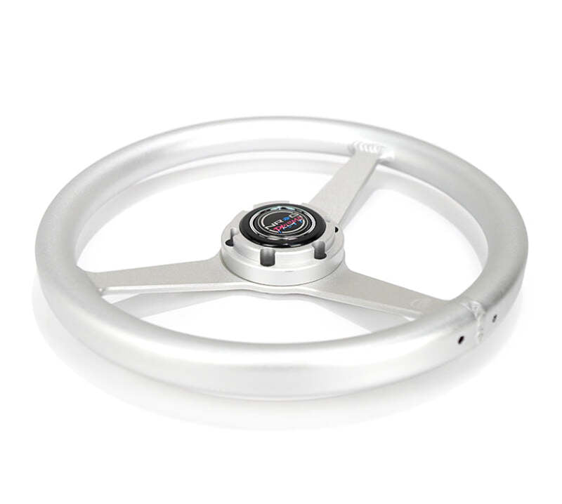NRG Aluminum Steering Wheel 330mm - Heritage Solid Spoke - Ergonomic Grip - Anadized Silver