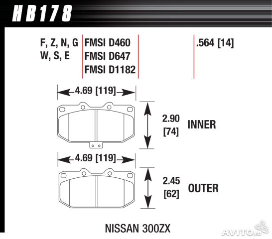 HAWK HB178N.564 Brake Pads HP PLUS Front for SUBARU Impreza WRX/NISSAN 200SX S14 Turbo Photo-5 