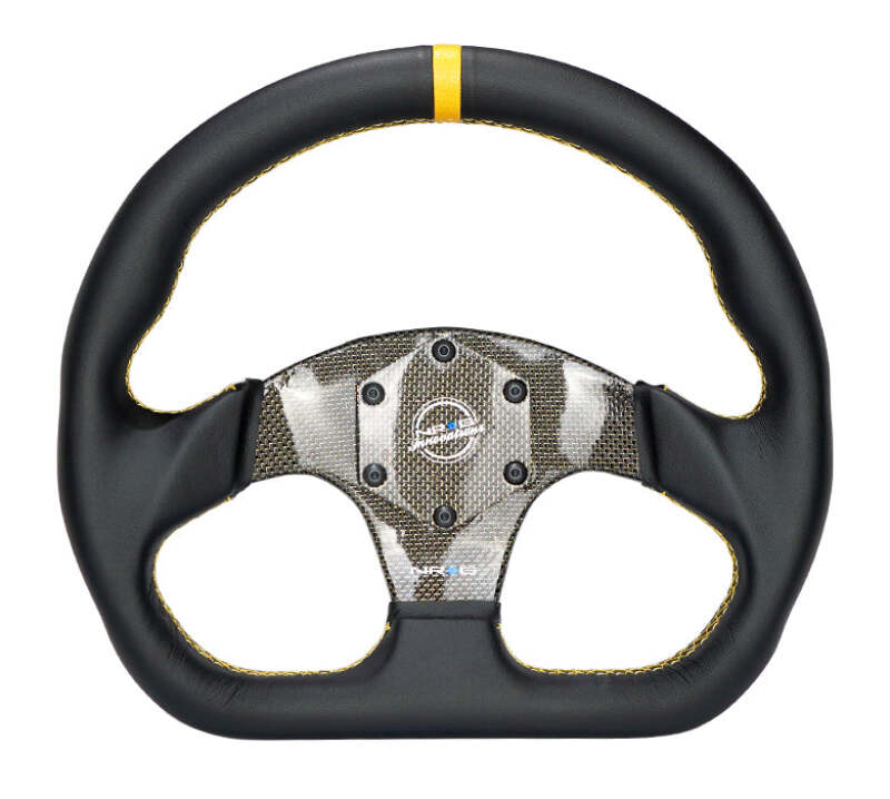 NRG Carbon Fiber Flat Bottom Steering Wheel (320mm) Silver CF Center w/Silver Stitch/Center Mark