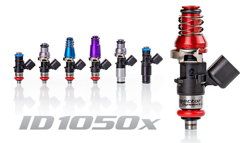 INJECTOR DYNAMICS 1050.60.11.D.4 Injectors set ID1050x for MITSUBISHI Galant VR4, 2.0L turbo. 11mm (blue) adaptor tops. DENSO lower. Set of 4. Photo-1 