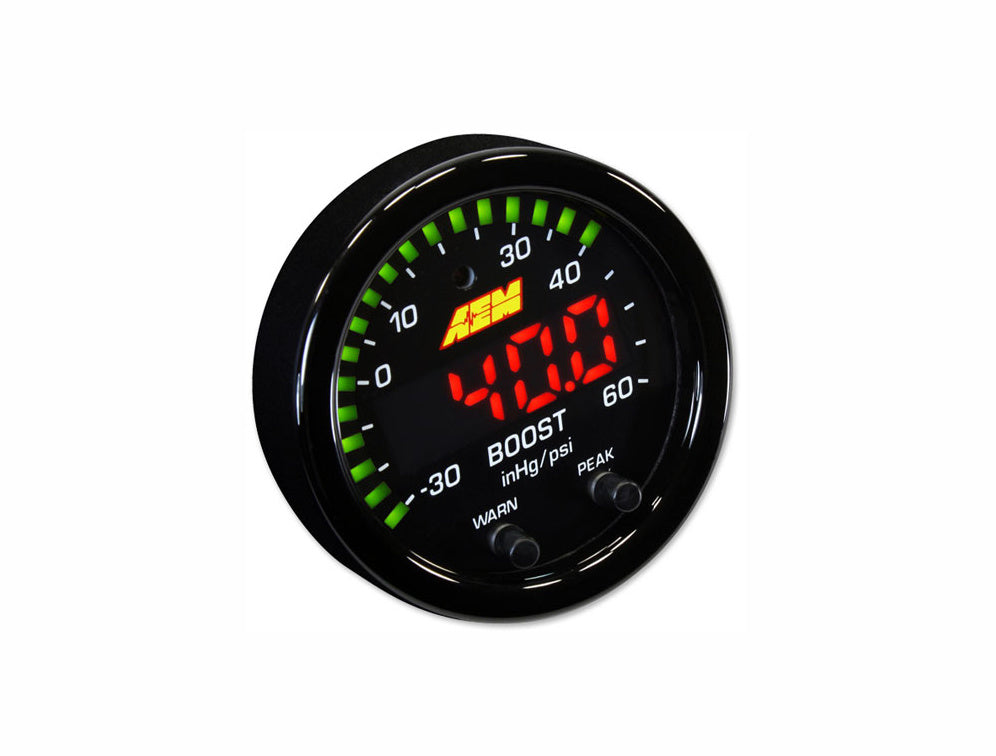 AEM 30-0308 X-Series -30~60psi / -1~4bar Boost Pressure Gauge, Black Bezel & Black Faceplate Photo-1 