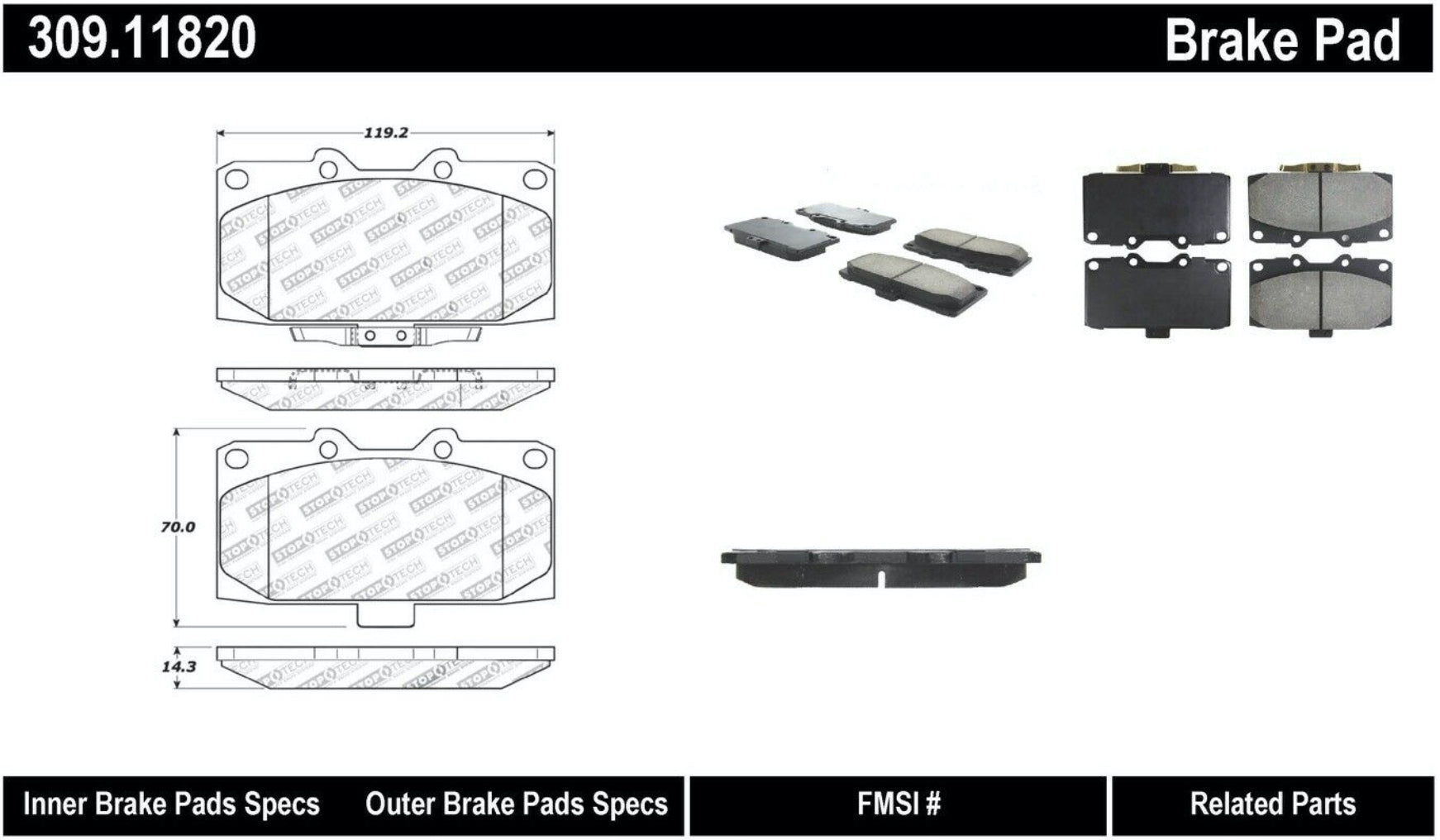 STOPTECH 309.11820 Front Sport Brake Pads with Shims & Hardware SUBARU Impreza 2006-2007 Photo-2 