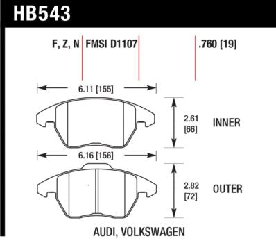 HAWK HB543Z.760 Brake Pads Perf. Ceramic Front VW Golf GTI 2.0 2006-07/AUDI A3 8P/Quattro/TT 8J 2.0T Photo-1 