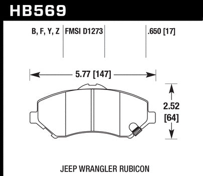 HAWK HB569Y.650 Brake Pads LTS Front JEEP Wrangler Sport 2011-2017 Photo-2 