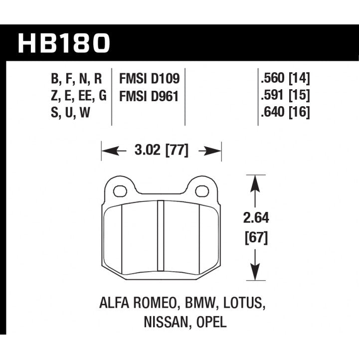 HAWK HB180B.560 Brake Pads HPS 5.0 Rear SUBARU STI/MITSUBISHI EVO 5-9/AP Racing CP5119/CP6120/CP6121 Photo-2 