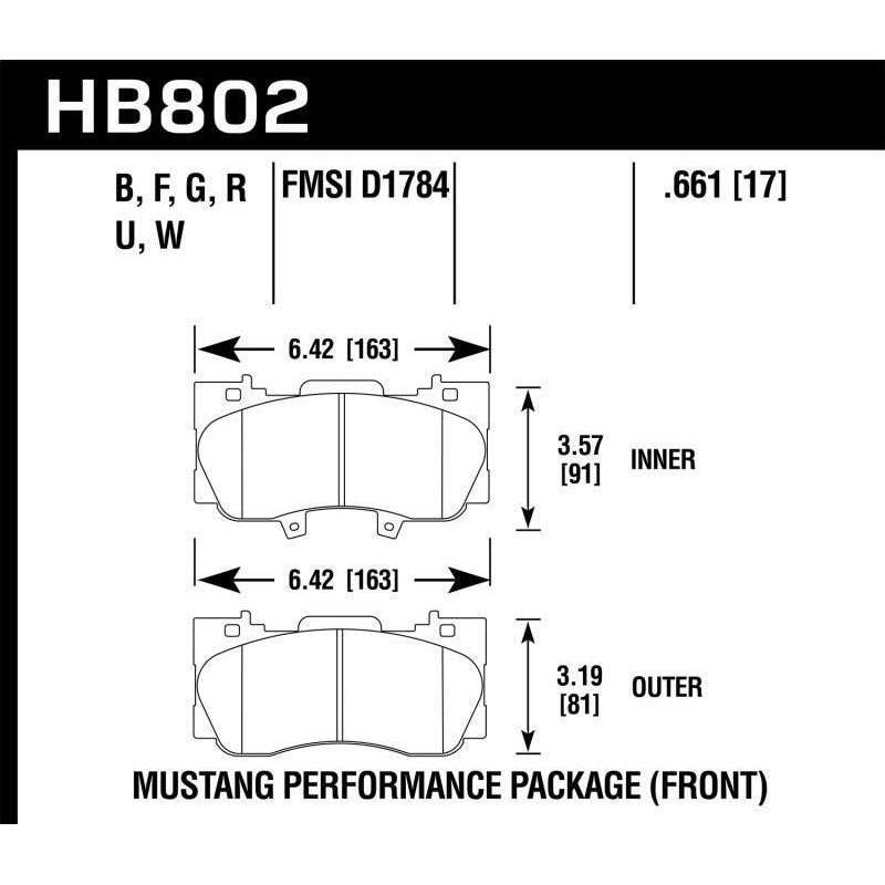 HAWK HB802F.661 Brake Padss HPS Front FORD Mustang EcoBoost/GT 2015-2019 Photo-2 