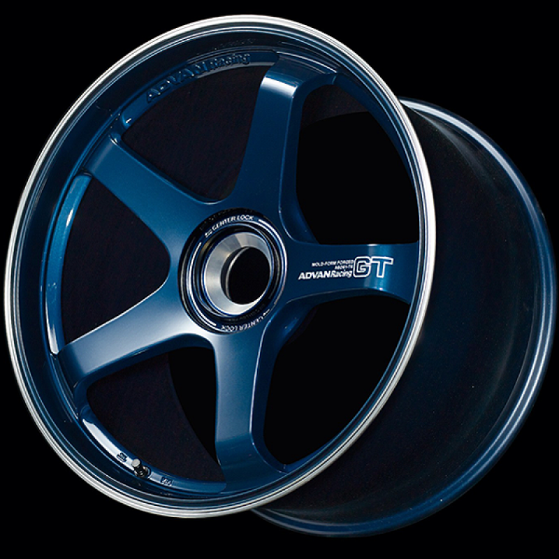 Advan GT for Porsche 21x9.5 / +59 Offset / 5x130 / 71.8mm Bore / Racing Titanium Blue and Ring