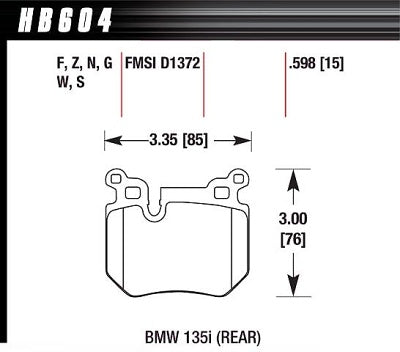 HAWK HB604F.598 Brake Pads HPS Street Rear BMW 135i Photo-2 