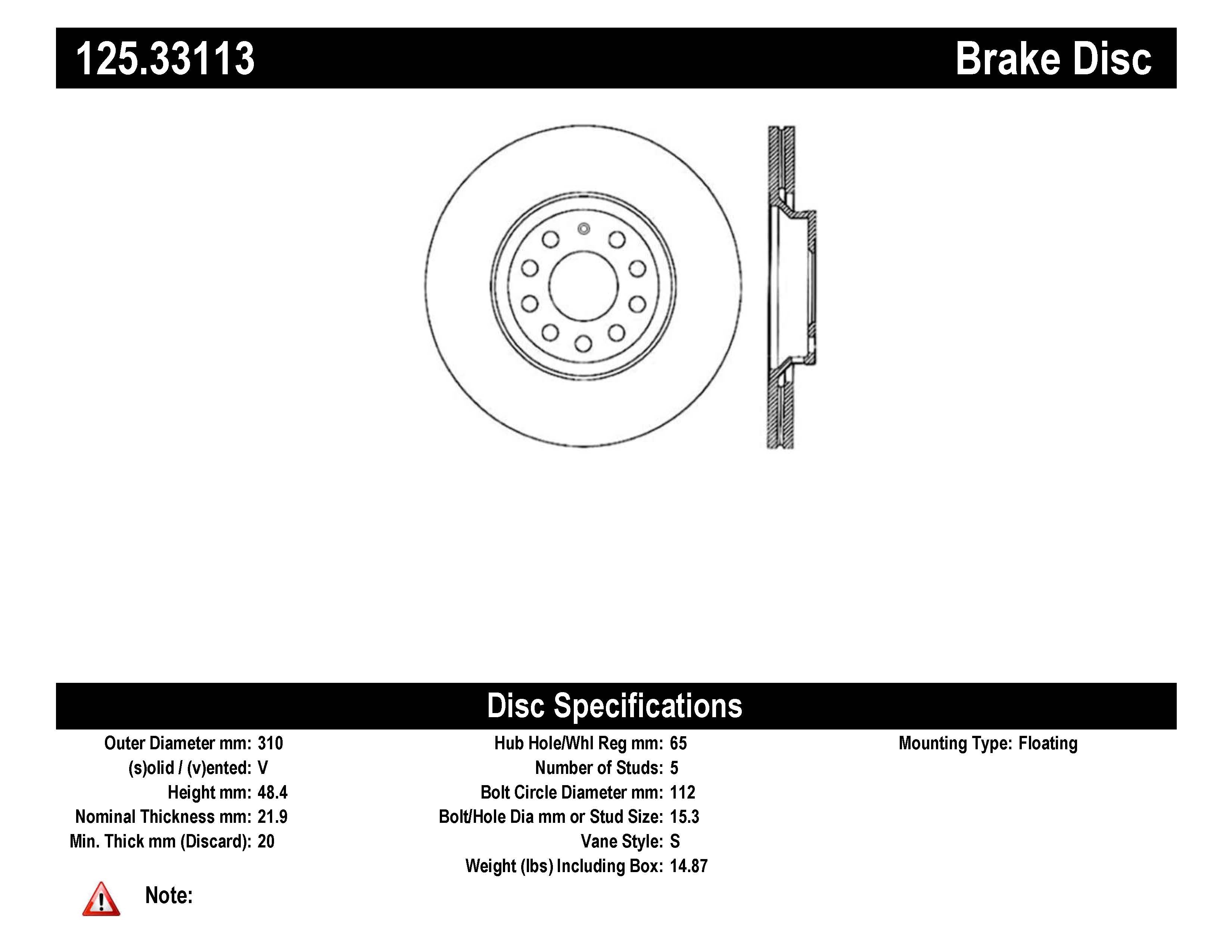 STOPTECH 125.33113 Premium High-Carbon brake disc (rear) for VW Golf 7 R, AUDI S3 Photo-1 