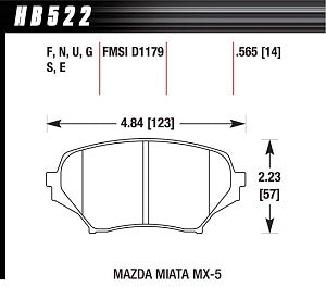 HAWK HB522F.565 Brake Pads HPS MAZDA MX-5 2006-2010 Front MAZDA MX-5 Miata 2.0 2006-08 Photo-2 