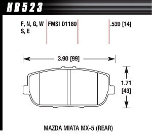 HAWK HB523F.539 Brake Pads HPS Rear MAZDA MX-5 Miata 2.0 2006-08 Photo-2 