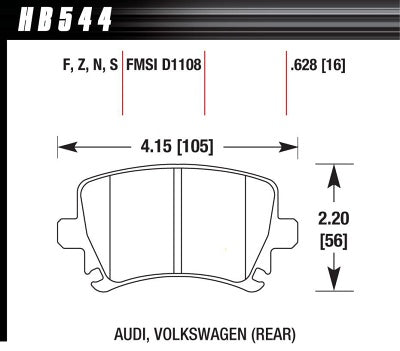 HAWK HB544F.628 Rear brake pads for VW Golf GTI 2.0 2006-07 / AUDI A3 8P / Quattro / TT 8J 2.0T (310mm) Photo-6 