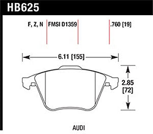 HAWK HB625F.760 Front brake pads AUDI A3 3.2/S3 (8P)/TT 3.2/GOLF mk5 R32/mk6 R Photo-2 