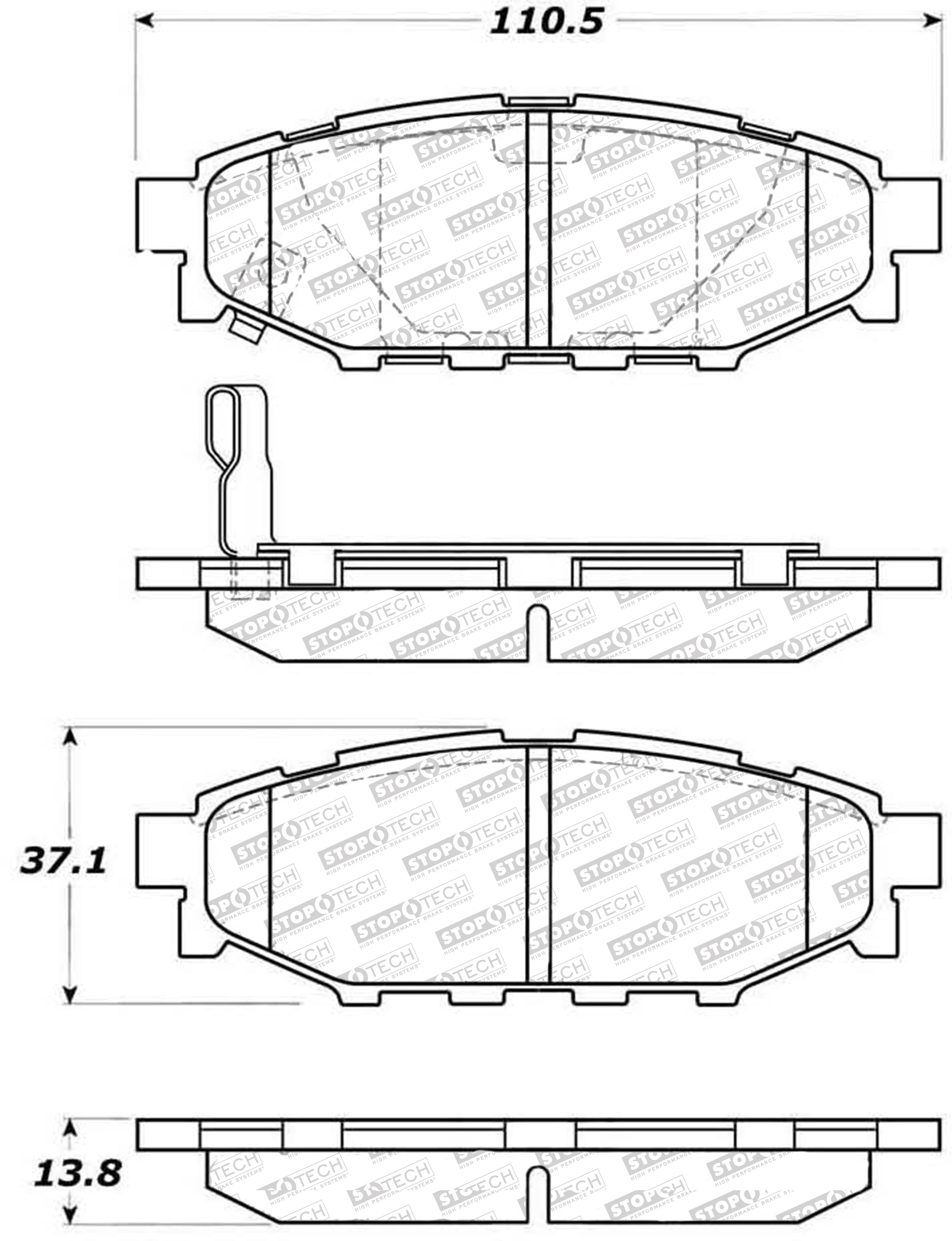 STOPTECH 305.11140 Rear Street Select Brake Pads with Hardware SCION/SUBARU BRZ/Crosstrek/Forester/FR-S 2005-2019 Photo-1 