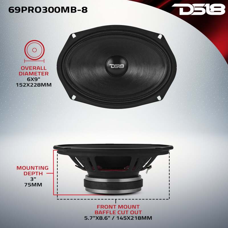 DS18 6x9in 150 Watts RMS 8ohm Mid-Bass Water-Resistant Cone Loudspeaker