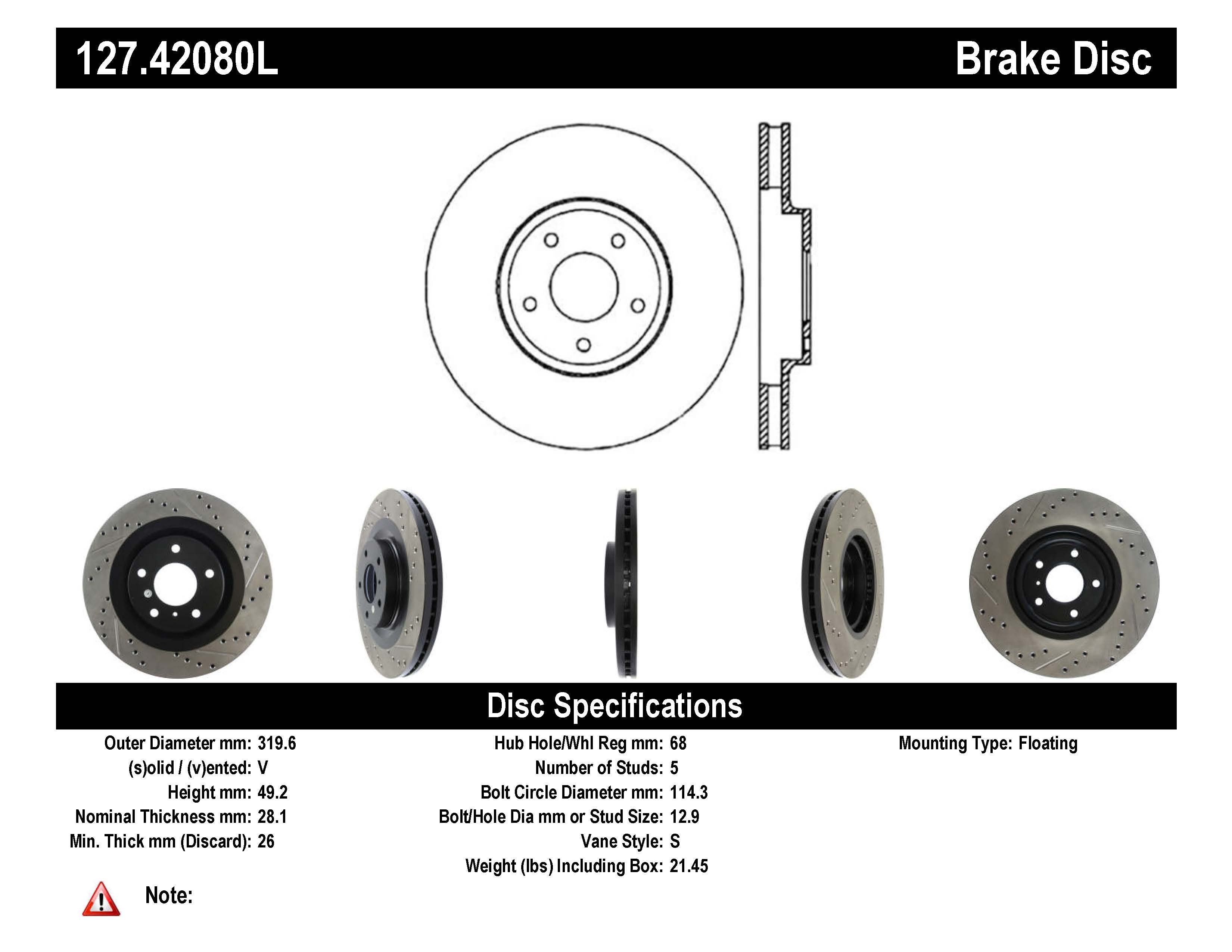 STOPTECH 127.42080L Front Sport Drilled & Slotted Rotor Left INFINITI/NISSAN 350Z/370Z/Altima/EX35 2003-2019 Photo-1 