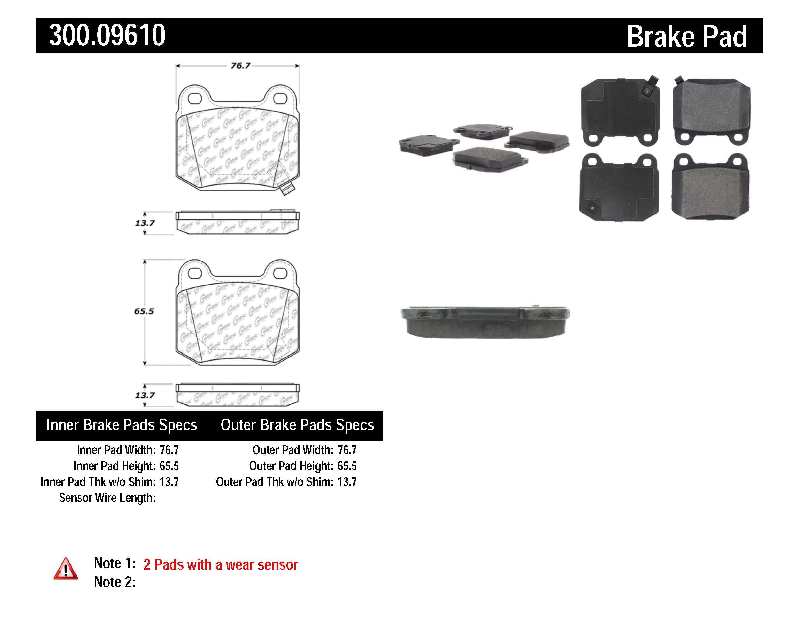 STOPTECH 300.09610 Centric Brake pads (rear) MITSUBISHI EVO 03-06, SUBARU STI 04-09 Photo-1 