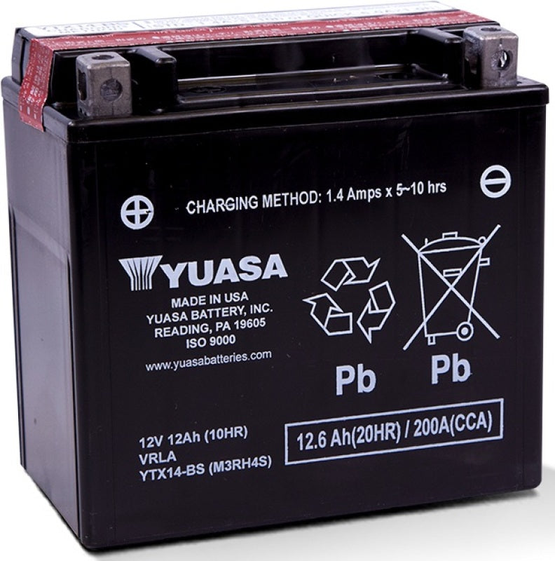 Yuasa YTX14-BS Maintenance Free AGM 12-Volt Battery w/Bottle