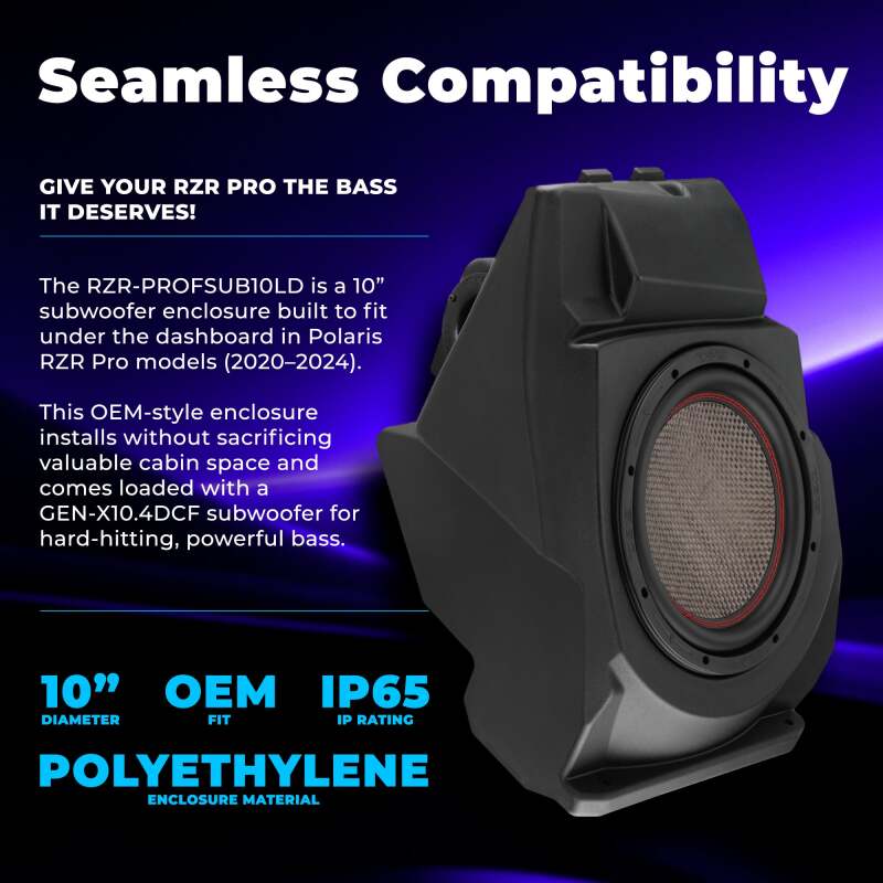DS18 RZR Pro 20-24 Under Dashboard Subwoofer Enclosure 1 x GEN-X104DCF Included IP65 OEM Fit