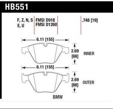 HAWK HB551N.748 Brake Pads HP+ Street Front BMW M3 2008-2013/Z4 sDrive35is 2012-2016 Photo-2 