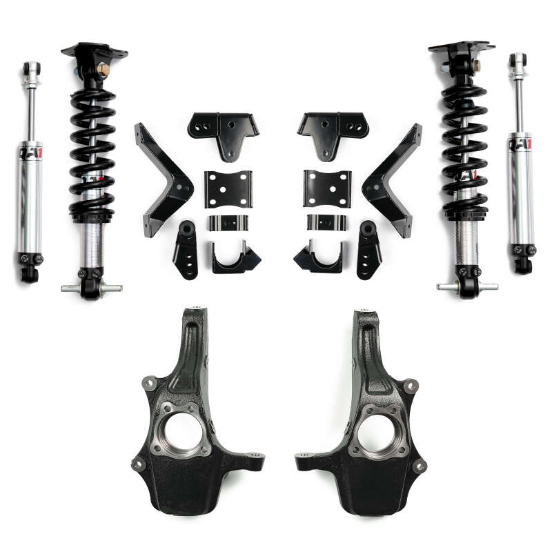 QA1 2019+ Chevrolet Silverado / GMC Sierra 1500 Double Adjustable 4/5in Lowering Kit w/ Spindles