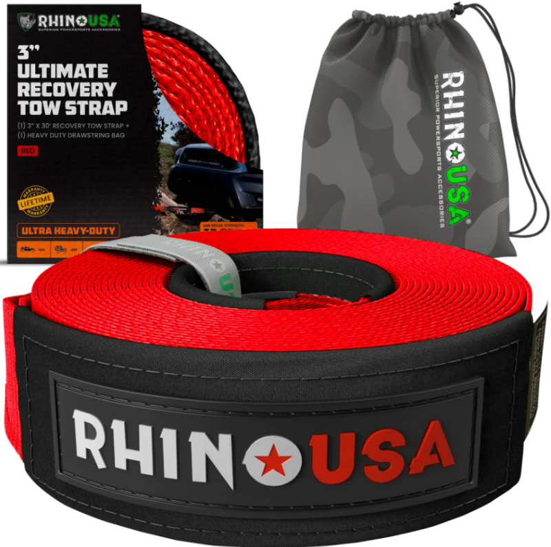 Rhino USA Ultimate Recovery Tow Strap 3In X 20Ft - Red