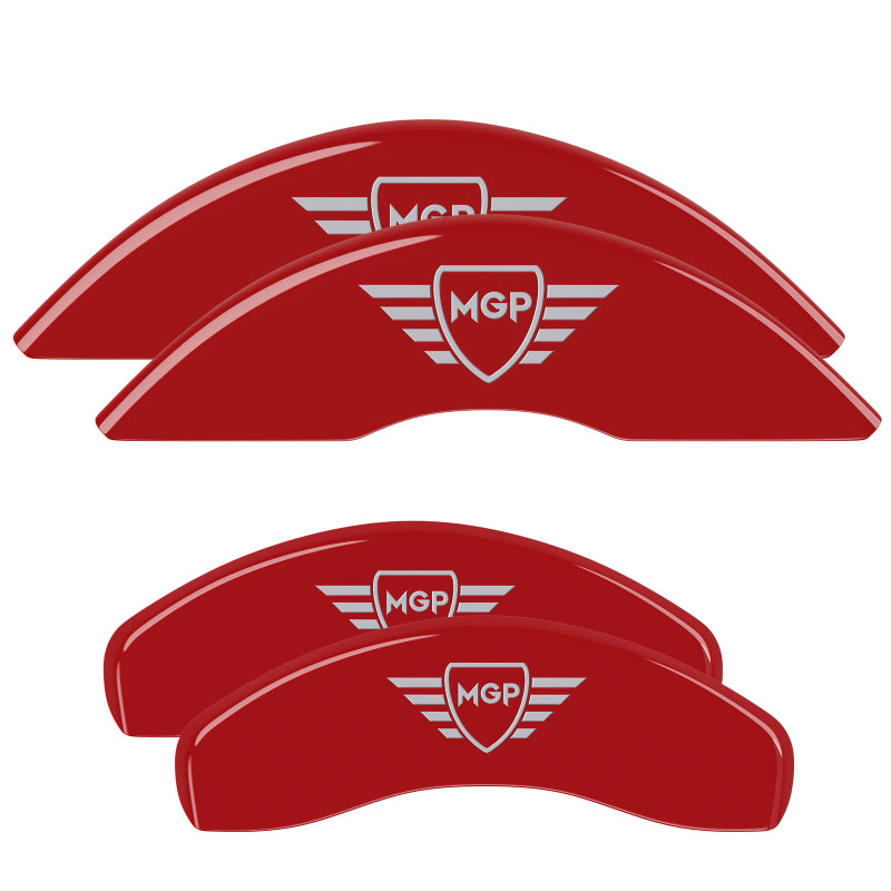 MGP 4 Caliper Covers 22-23 Jeep Grand Cherokee Front & Rear Red Finish Silver MGP Logo