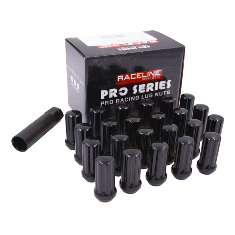 Raceline 1/2in XL Spline Black Jeep Lug Nuts (24 Pack)
