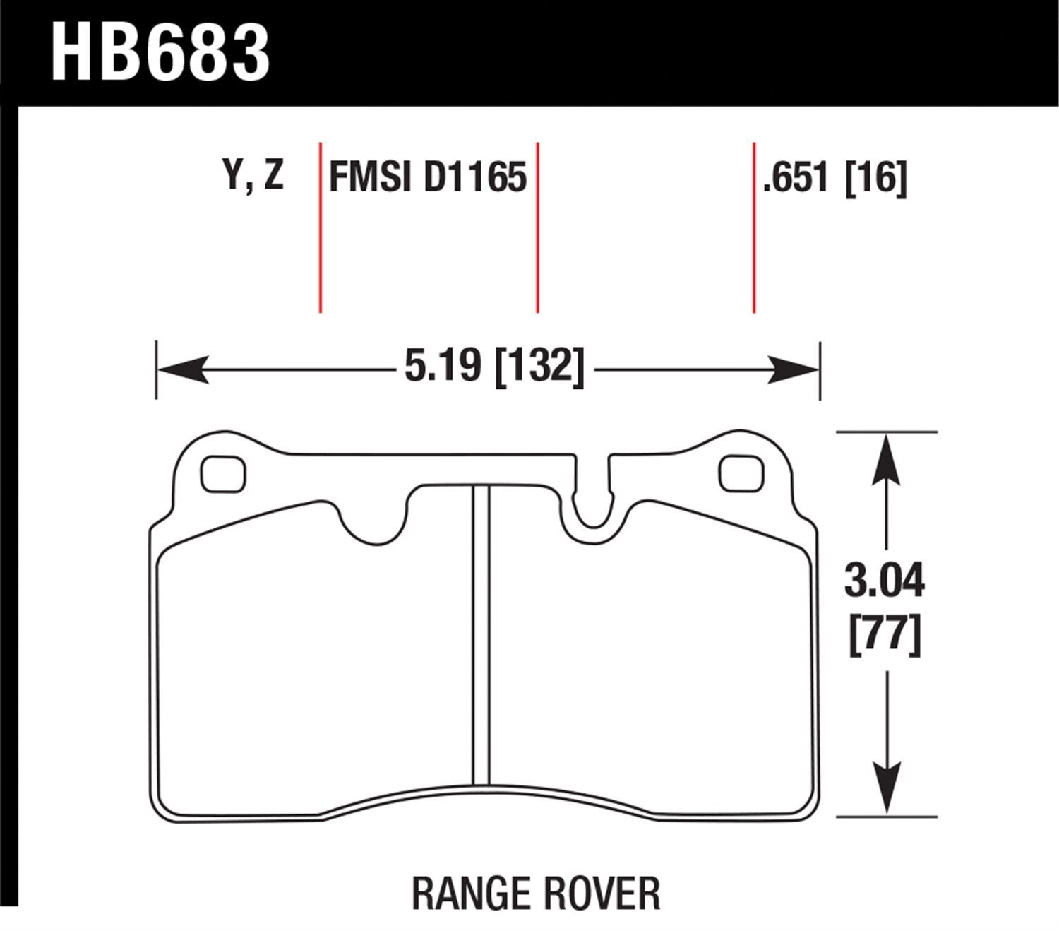 HAWK HB683Y.651 Brake Pads LTS Front RANGE ROVER Sport (BREMBO) Photo-1 