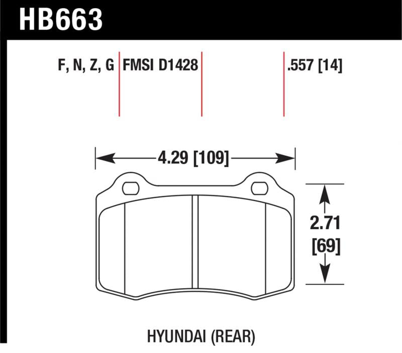 HAWK HB663F.557 Brake Pads HPS Rear HYUNDAI Genesis Coupe 2.0T R-Spec/TESLA S 20012-2015 Photo-1 