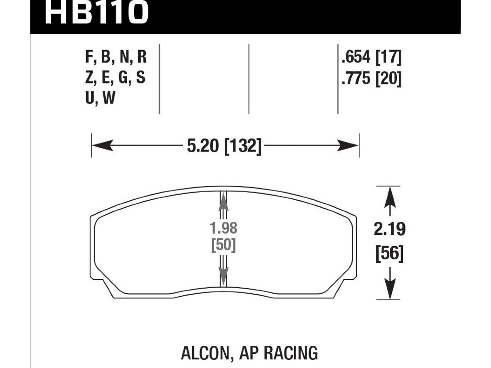 HAWK HB110G.654 Brake Pads DTC-60 (17 mm) AP Racing 5200/Alcon, Proma 4pot/HPB type 2/Rotor Photo-1 