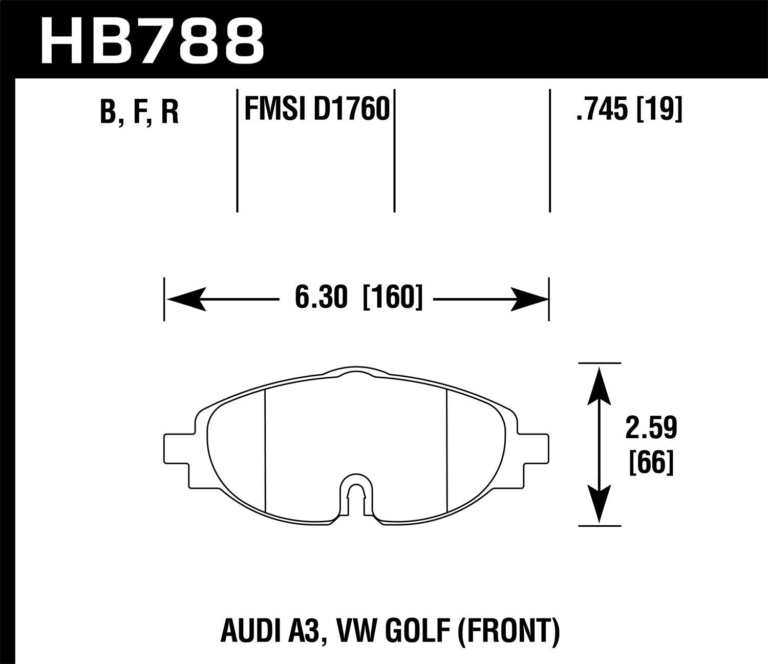 HAWK HB788F.745 Brake Pads HPS Front AUDI A3/A3 Quattro 2015-2018/VW Golf GTI Mk7 Photo-1 