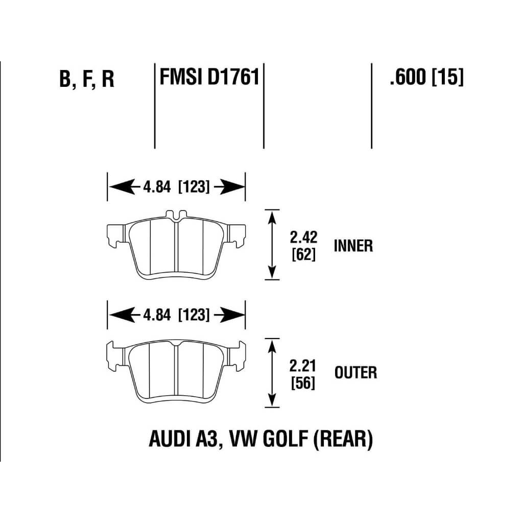 HAWK HB789B.600 Rear Brake Pads HPS 5.0 for AUDI TT 2014-2023 / AUDI S3 2012-2020 / VW Golf (R / GTI) 2012+ Photo-2 