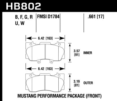 HAWK HB802F.661 Brake Padss HPS Front FORD Mustang EcoBoost/GT 2015-2019 Photo-1 