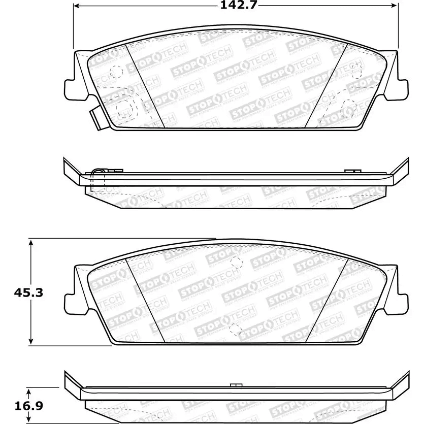 STOPTECH 308.11940 Rear Street Brake Pads with Shims & Hardware CADILLAC/CHEVROLET Avalanche/Escalade/Escalade ESV/Escalade EXT 2007-2014 Photo-6 